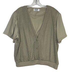 Alfred Dunner Crochet One Piece Cardigan Shirt Vest Top Tan Size XL New